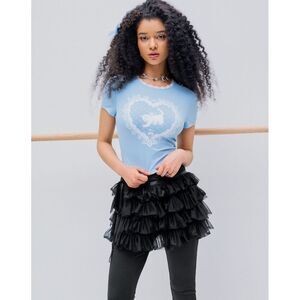 Cider Junior Short‎ Sleeve Cropped Top Lace Neckline XL